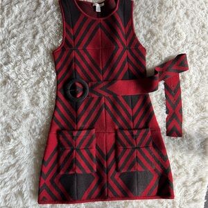Alice + Olivia Red and Black Geometric Mini Dress